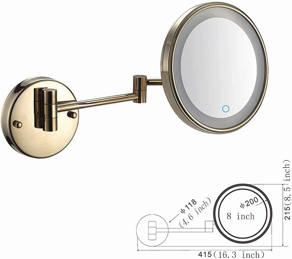 8-Inch Wall Mounted Makeup Mirror,Single-Sided,360 Degree Swivel,Hardwired,Extendable Arm,Round,for Bathroom