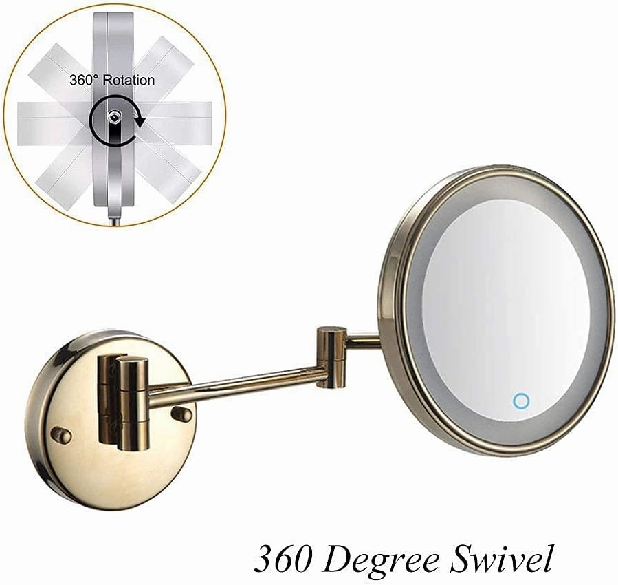8-Inch Wall Mounted Makeup Mirror,Single-Sided,360 Degree Swivel,Hardwired,Extendable Arm,Round,for Bathroom