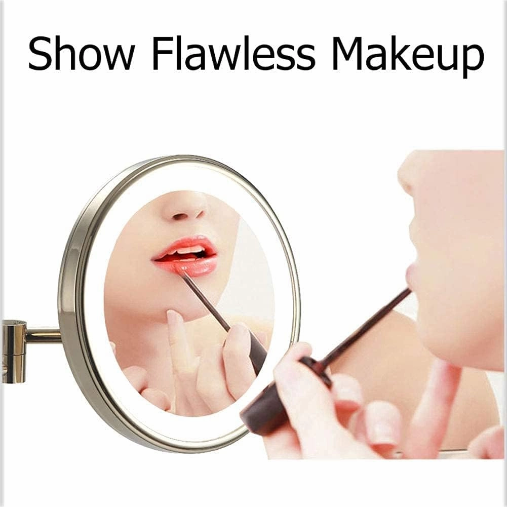 8-Inch Wall Mounted Makeup Mirror,Single-Sided,360 Degree Swivel,Hardwired,Extendable Arm,Round,for Bathroom