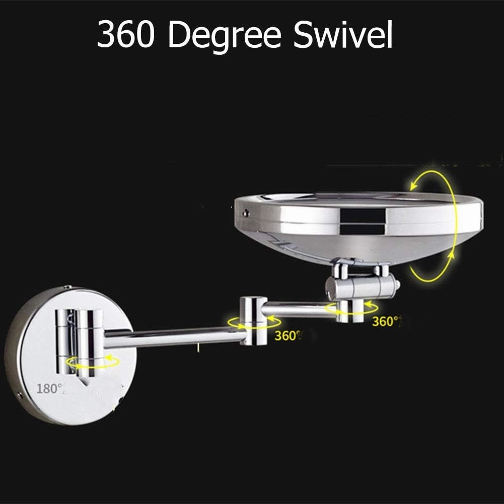 8-Inch Wall Mounted Makeup Mirror, Single-Sided, 360 Degree Swivel, Hardwired, Extendable Arm, Round, for Bathroom(Silver,10x)