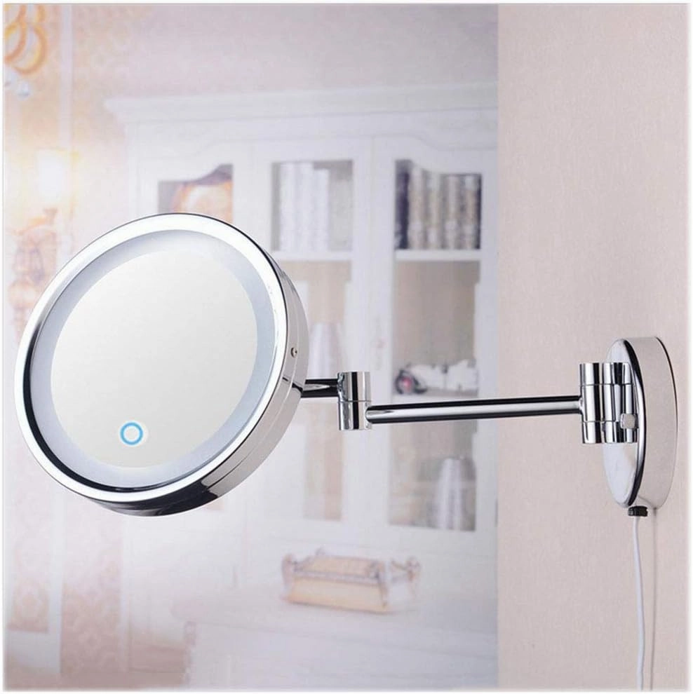 8-Inch Wall Mounted Makeup Mirror, Single-Sided, 360 Degree Swivel, Hardwired, Extendable Arm, Round, for Bathroom(Silver,10x)