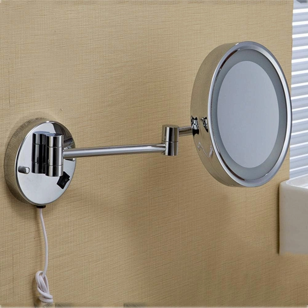 8-Inch Wall Mounted Makeup Mirror, Single-Sided, 360 Degree Swivel, Hardwired, Extendable Arm, Round, for Bathroom(Silver,10x)