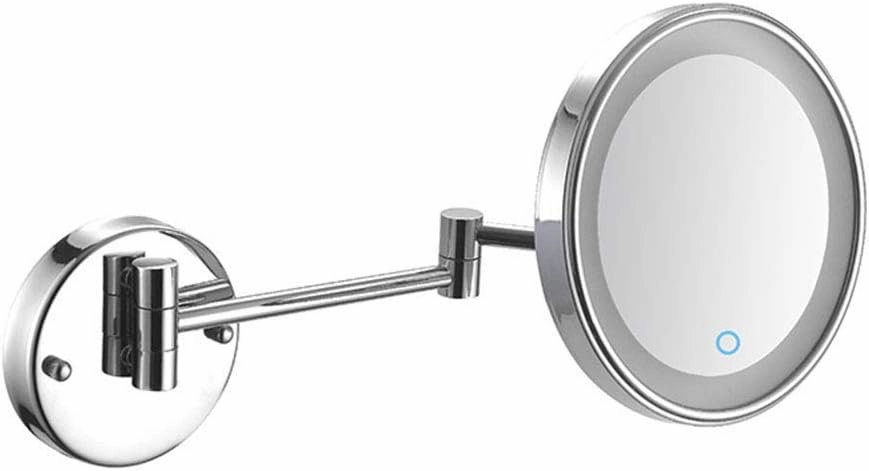 8-Inch Wall Mounted Makeup Mirror, Single-Sided, 360 Degree Swivel, Hardwired, Extendable Arm, Round, for Bathroom(Silver,10x)