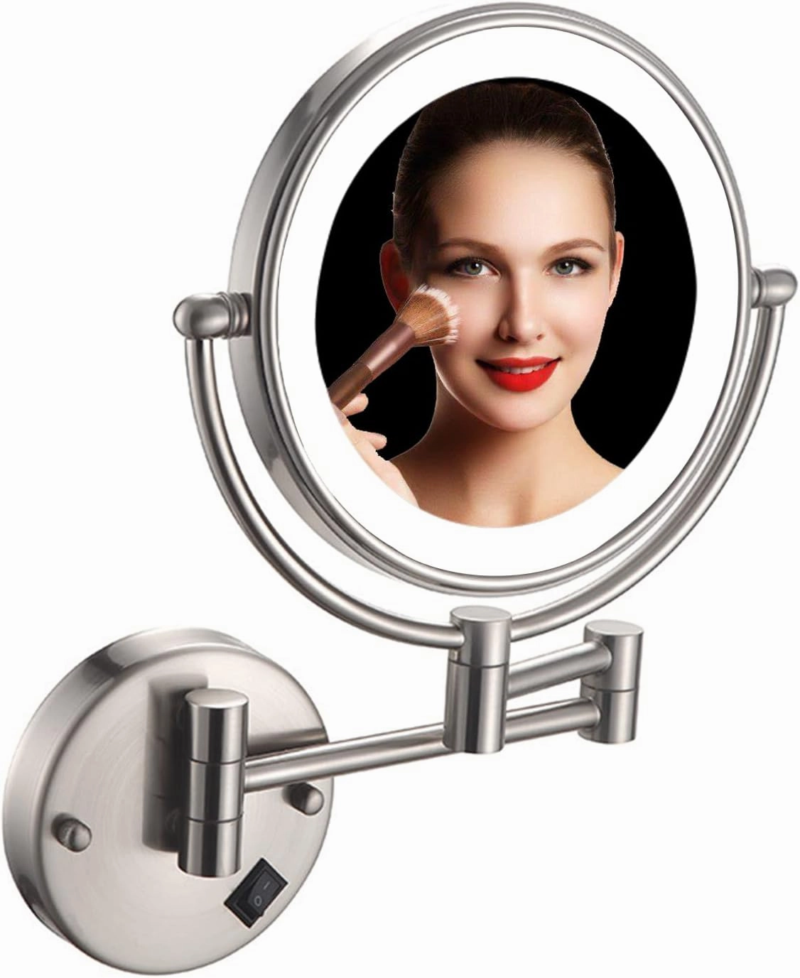 8 Inch Wall Mounted Makeup Mirror with LED Lights, Plug 3X Magnifying Mirror, Wall 360°Rotatable Extendable Double-Sided, Bathroom and in Beauty and Personal Care, Brushed Nickel