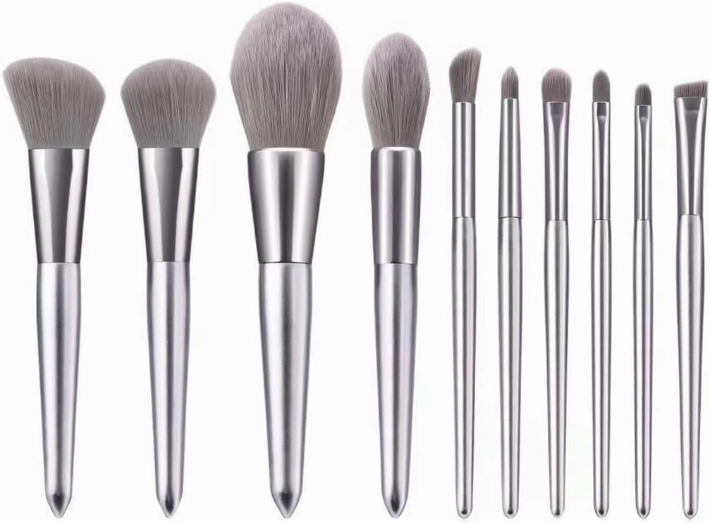 8 Pieces 10 Pieces Silver Snow Makeup Brush Set Beginner Powder Brush Eye Shadow Beauty Brush Tool Set(10 Pieces)