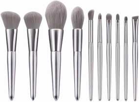 8 Pieces 10 Pieces Silver Snow Makeup Brush Set Beginner Powder Brush Eye Shadow Beauty Brush Tool Set(10 Pieces)