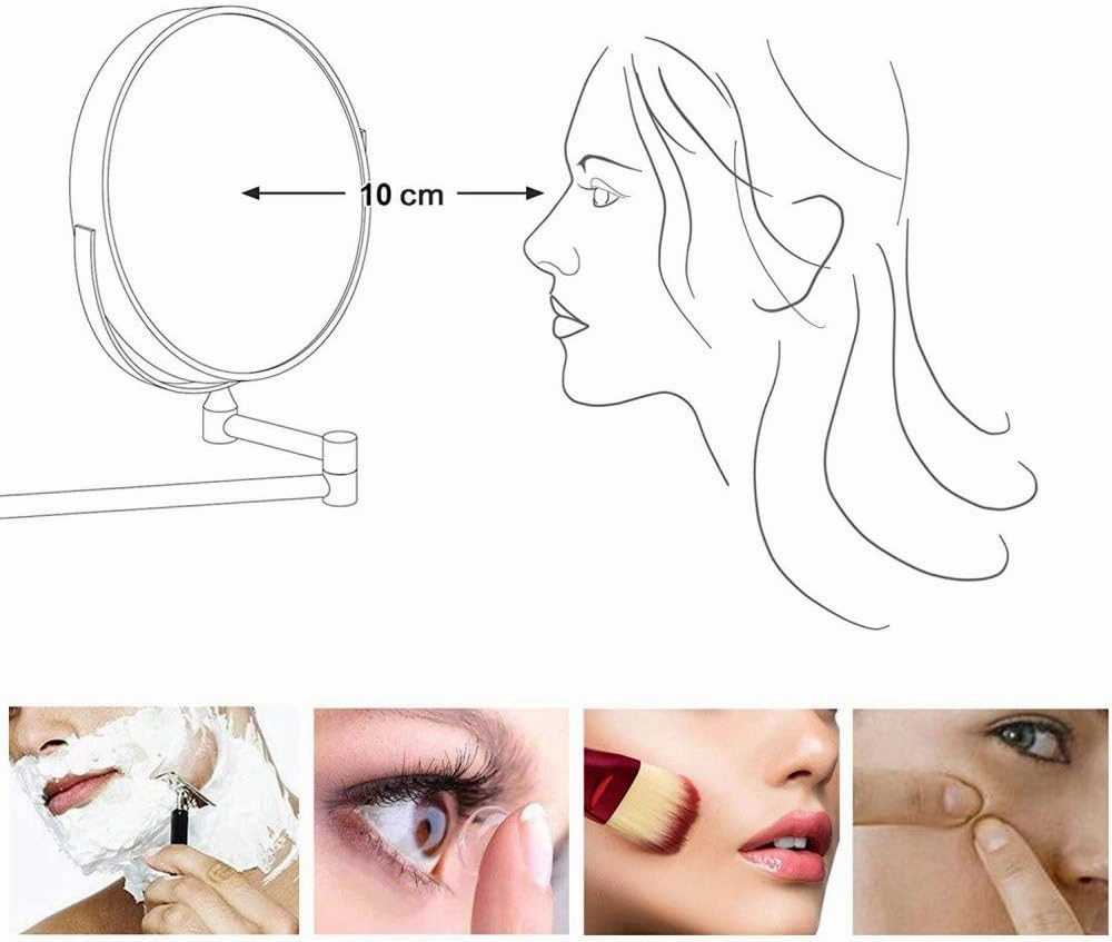8inch Teles Wall Mounted Bathroom Mirrors,Double-Sided Folding Makeup Mirror 360°Swivel LED Beauty Mirror Square Extendable,Rose Gold