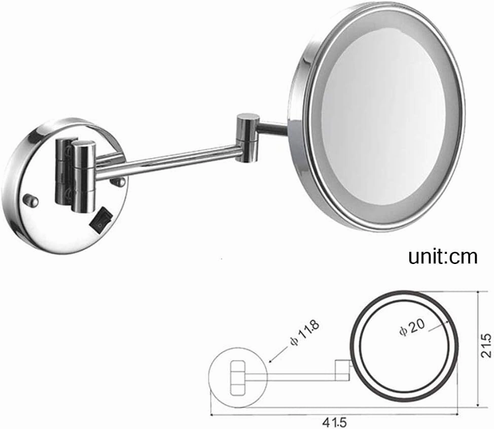 8inch Wall Mount Vanity Mirror with Lights for Makeup Extendable Round Cosmetic Mirror with 7X Magnification Perfect for Shaving in Bedroom Silver Mirror(Rose Gold,10x)