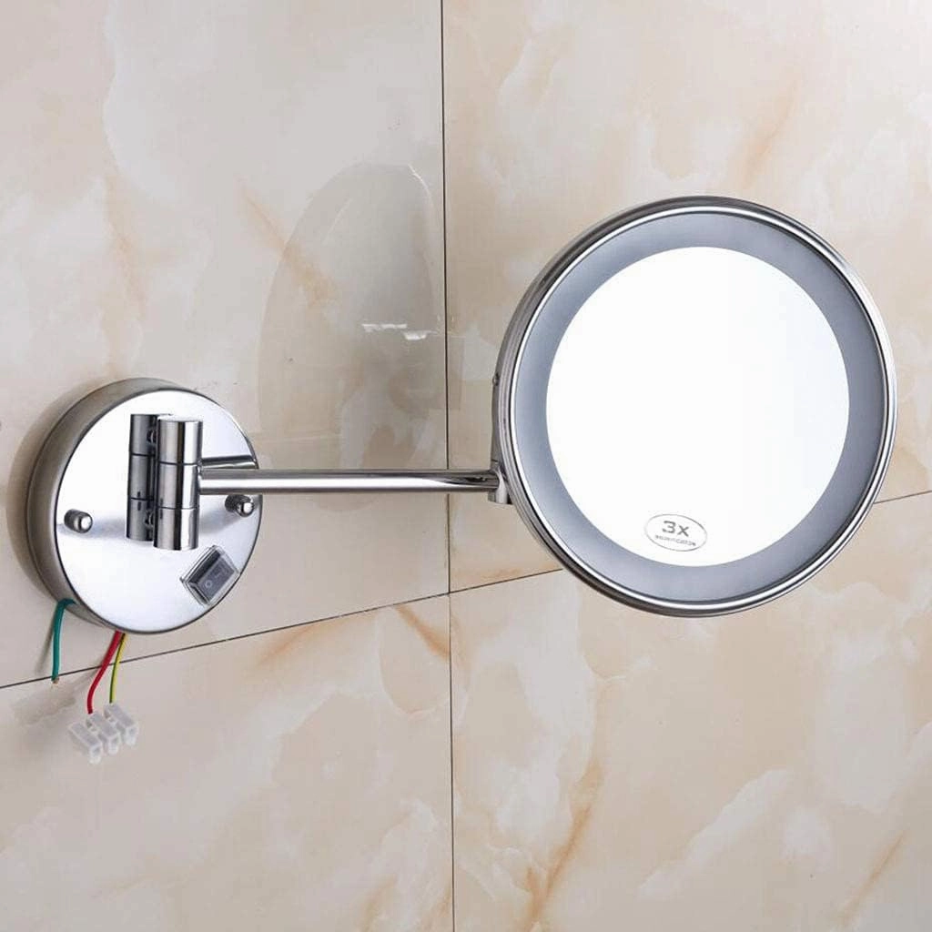 8inch Wall Mount Vanity Mirror with Lights for Makeup Extendable Round Cosmetic Mirror with 7X Magnification Perfect for Shaving in Bedroom Silver Mirror(Rose Gold,10x)