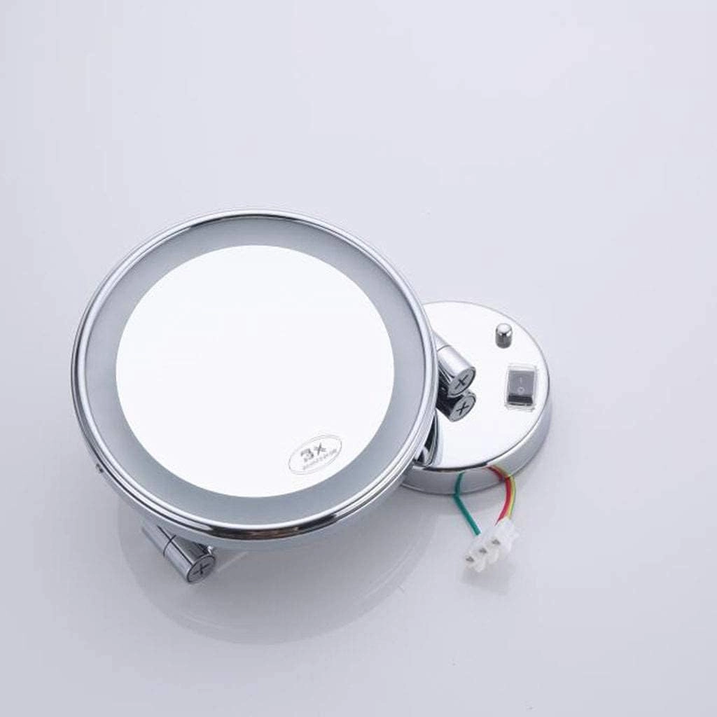 8inch Wall Mount Vanity Mirror with Lights for Makeup Extendable Round Cosmetic Mirror with 7X Magnification Perfect for Shaving in Bedroom Silver Mirror(Rose Gold,10x)