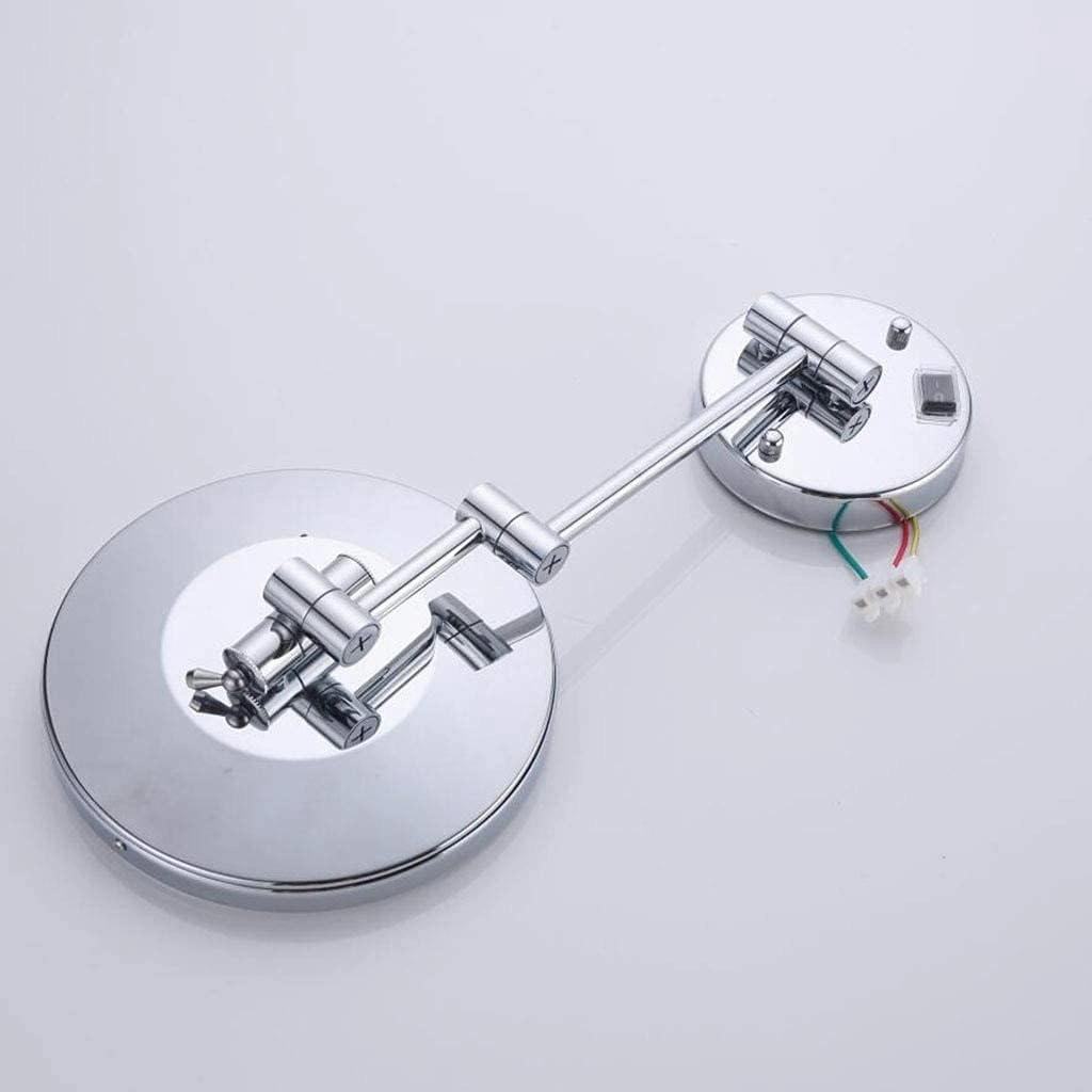 8inch Wall Mount Vanity Mirror with Lights for Makeup Extendable Round Cosmetic Mirror with 7X Magnification Perfect for Shaving in Bedroom Silver Mirror(Rose Gold,10x)