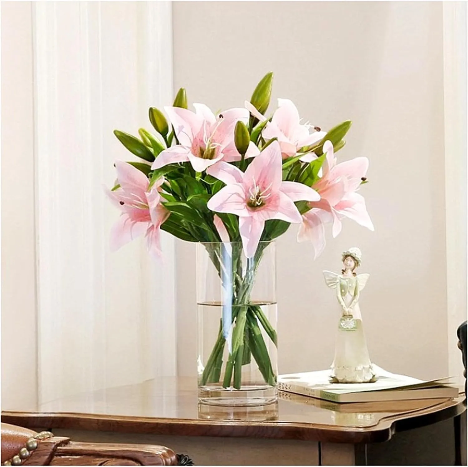 9 Pcs Artificial Lily for Easter, White Flowers Fake Tiger Lily for Home Decor Indoor Tiger Lily Flowers White Flowers Floral Arrangement Wedding Party Decor Yellow