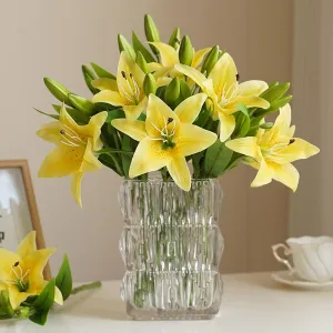 9 Pcs Artificial Lily for Easter, White Flowers Fake Tiger Lily for Home Decor Indoor Tiger Lily Flowers White Flowers Floral Arrangement Wedding Party Decor Yellow