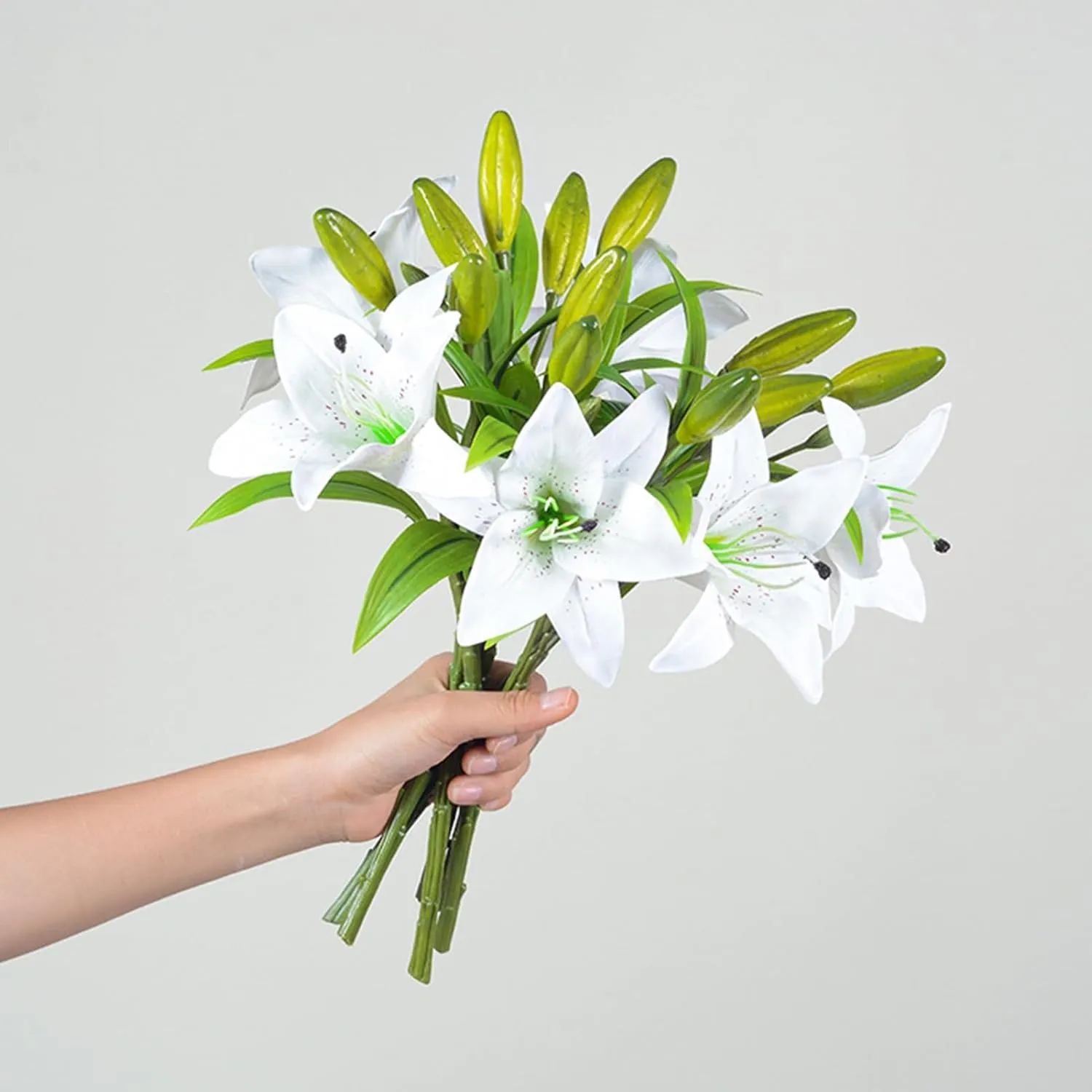 9 Pcs Artificial Lily for Easter, White Flowers Fake Tiger Lily for Home Decor Indoor Tiger Lily Flowers White Flowers Floral Arrangement Wedding Party Decor Yellow