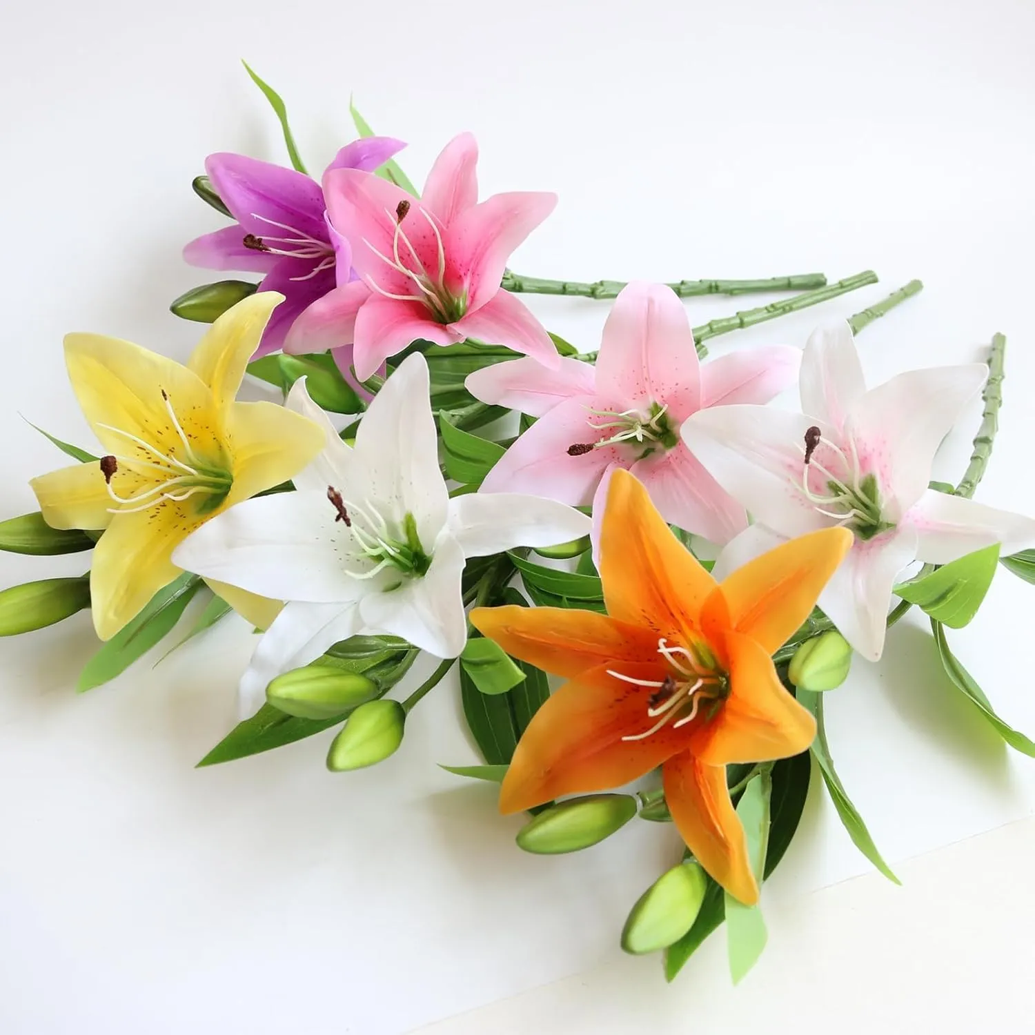 9 Pcs Artificial Lily for Easter, White Flowers Fake Tiger Lily for Home Decor Indoor Tiger Lily Flowers White Flowers Floral Arrangement Wedding Party Decor Yellow