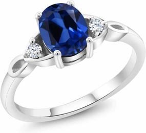 925 Sterling Silver Gemstone Birthstone and White Created Sapphire 3-Stone Ring for Women | Oval 8X6MM with 2MM Round Accents | Three Stone Wedding Anniversary Engagement Promise Ring | Sizes 5-9