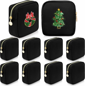 9 Pcs Mini Makeup Bags Bulk Nylon Cosmetic Pouch for Purse Travel Toiletry Organizer for Women, Small Zipper Pouch Preppy Coin Purse for Custom Birthday Gifts (Black)