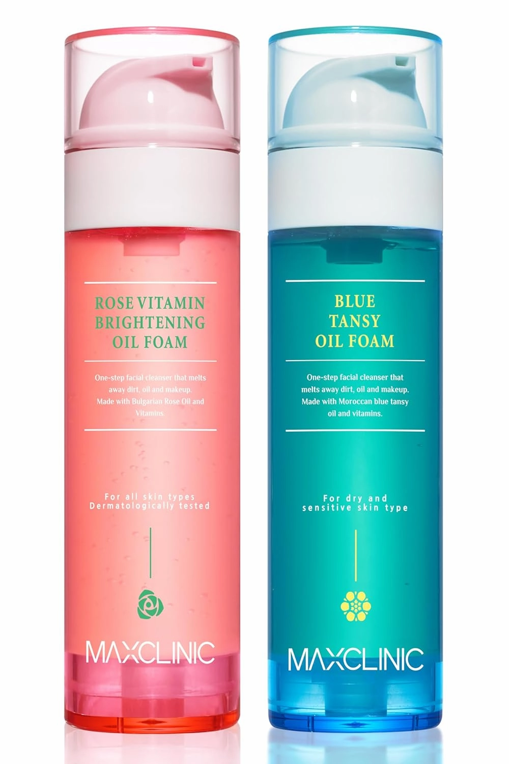 [K-Beauty] Rose Vitamin   Blue Tansy Oil Foam Gift Set | Daily Face Wash Oil Based Cleanser to Foam | Korean Skin Care Oil Cleanser for Dry Sensitive Skin | Face Cleanser Bundle