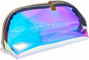 AAVRANI Holographic Clear Bag - Perfect Travel Bag for Cosmetics, Makeup, Toiletries, Skincare, and Skincare Tools, Water Resistant, Central-Zip Compartment, Wide Opening