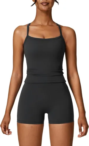 ABOCIW Workout Sets for Women 2 Piece Padded Sports Bra Tank High Waist Booty Gym Shorts Active Yoga Outfits