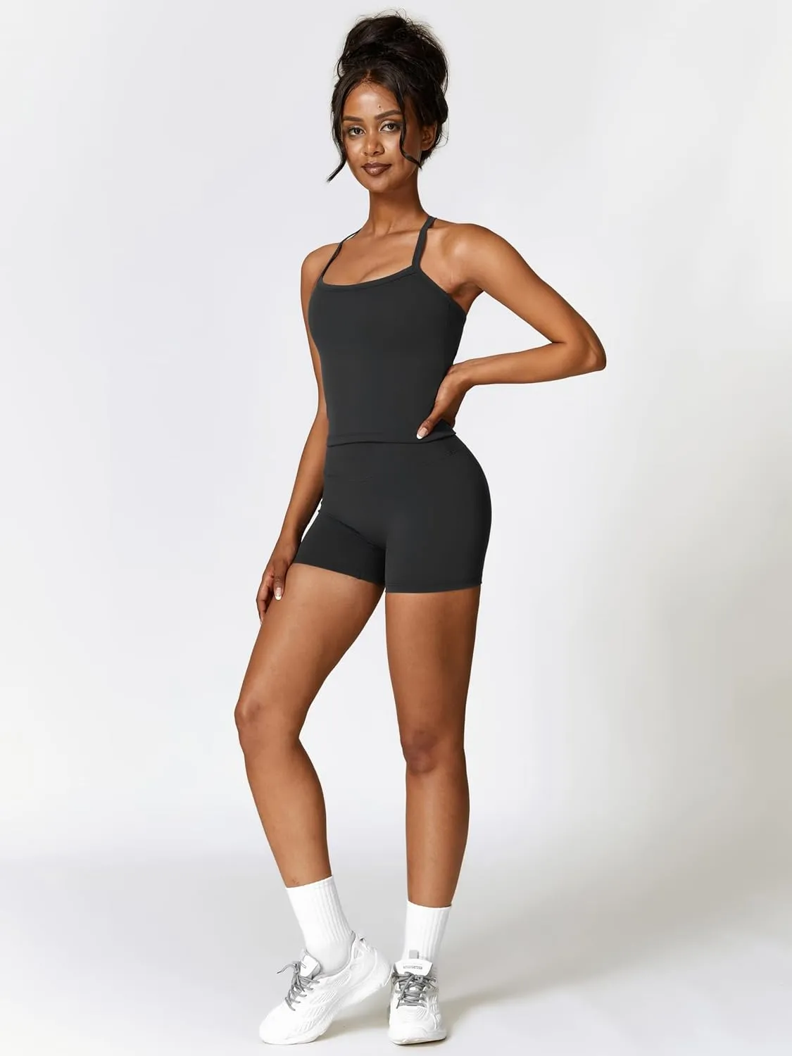 ABOCIW Workout Sets for Women 2 Piece Padded Sports Bra Tank High Waist Booty Gym Shorts Active Yoga Outfits