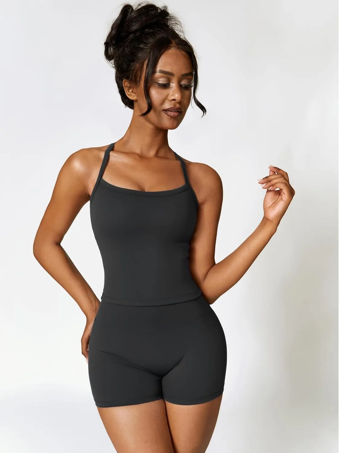 ABOCIW Workout Sets for Women 2 Piece Padded Sports Bra Tank High Waist Booty Gym Shorts Active Yoga Outfits