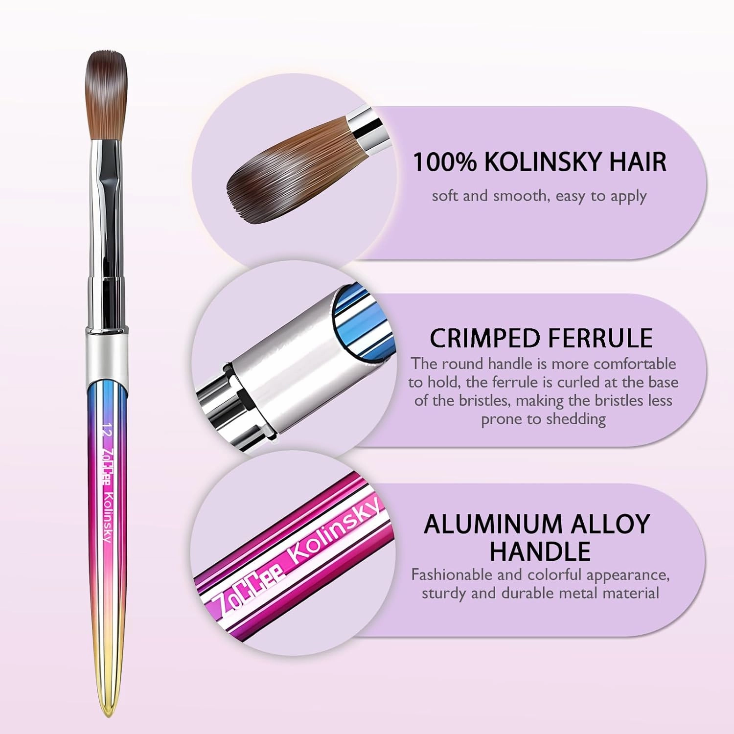 Acrylic Nail Brush - 100% Kolinsky Sable Hair Brush for Acrylic Application - Professional Salon-Grade Tools with Box for Nail Art, Extensions & 3D Carving (Gradient, #10)