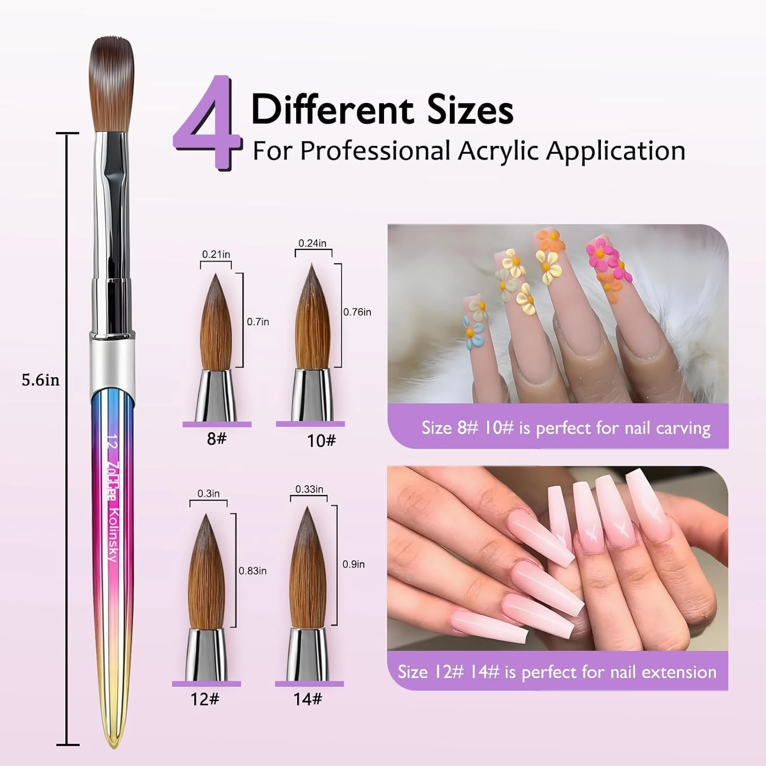 Acrylic Nail Brush - 100% Kolinsky Sable Hair Brush for Acrylic Application - Professional Salon-Grade Tools with Box for Nail Art, Extensions & 3D Carving (Gradient, #10)