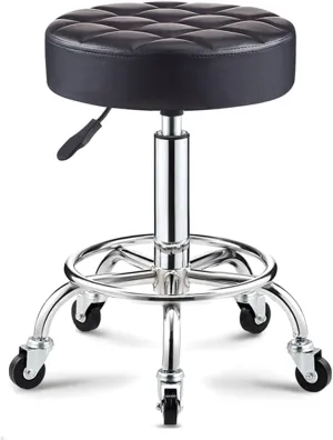 Adjustable Height Stool with 5 Wheels/13 Inch Thick Sponge, Chrome Steel PU Leather Bar Stool Work Shop Stool,Hydraulic Rolling Swivel Salon Stool,Massage Spa Tattoo Pink,Gold (Black)
