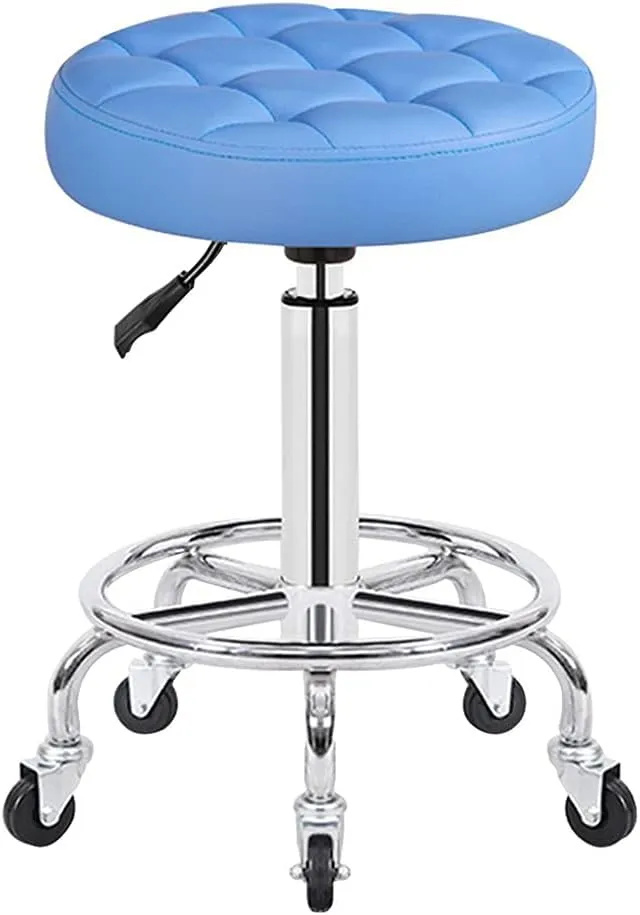 Adjustable Height Stool with 5 Wheels/Thick Sponge,Modern Chrome Steel PU Leather Bar Stool Work Shop Stool,Hydraulic Rolling Swivel Salon Stool,Massage Spa Tattoo C red,Green (Blue)