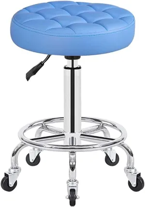 Adjustable Height Stool with 5 Wheels/Thick Sponge,Modern Chrome Steel PU Leather Bar Stool Work Shop Stool,Hydraulic Rolling Swivel Salon Stool,Massage Spa Tattoo C red,Green (Blue)