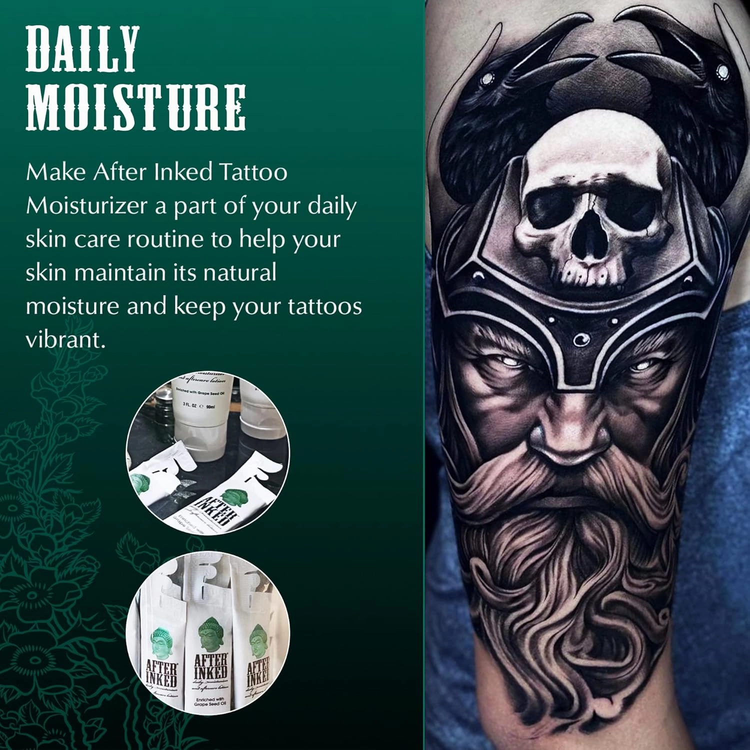 After Inked Tattoo Aftercare Lotion – Moisturizing Balm, As Seen on INK MASTER, Hydrating Cream with Grape Seed Oil, Skin Nourishment & Daily Maintenance, Reclosable Pillow Pack (100-Pack), 7ml