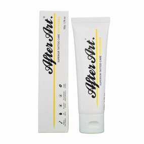 AfterArt Tattoo Aftercare Balm with Manuka Oil, 1.76oz/50g Tube. All-natural, 100% Vegan, cruelty-free, petroleum-free, fragrance-free, enriched with vitamins A, C, E, and omega essential oils.