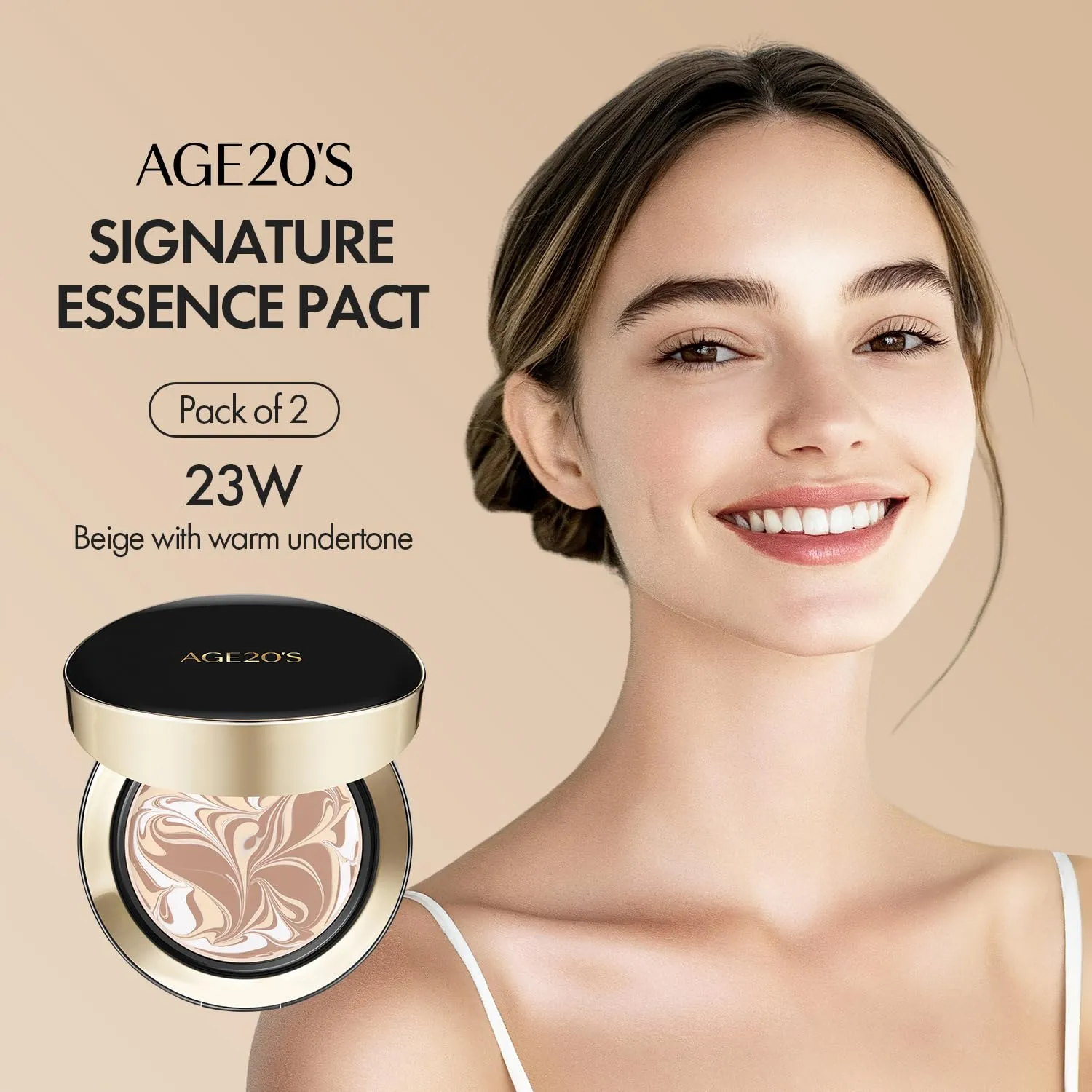 AGE20'S Signature Essence Pact SPF 50  | Pack of 2 | 23W BEIGE | Cream Foundation, Dewy Finish, Natural Coverage | Korean Cushion Foundation