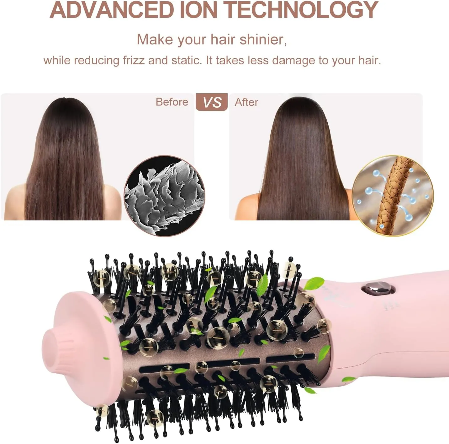 Aima Beauty Worldwide Travel Hair Dryer Brush Dual Voltage Blow Dryer Brush Hot Air Brush with Oval Barrel 360°Airflow for Smooth, Negative Ionic Frizz-Free Drying/Straightening/Voluming, Pink