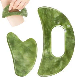 airogym Jade Stone Gua Sha Massage Tool Set Body GuaSha Tool with Handle Muscle Scraping Massage Tools Facial Anti Cellulite Spa Acupuncture Tools for Back Neck Face Leg Massage, Lymphatic Drainage