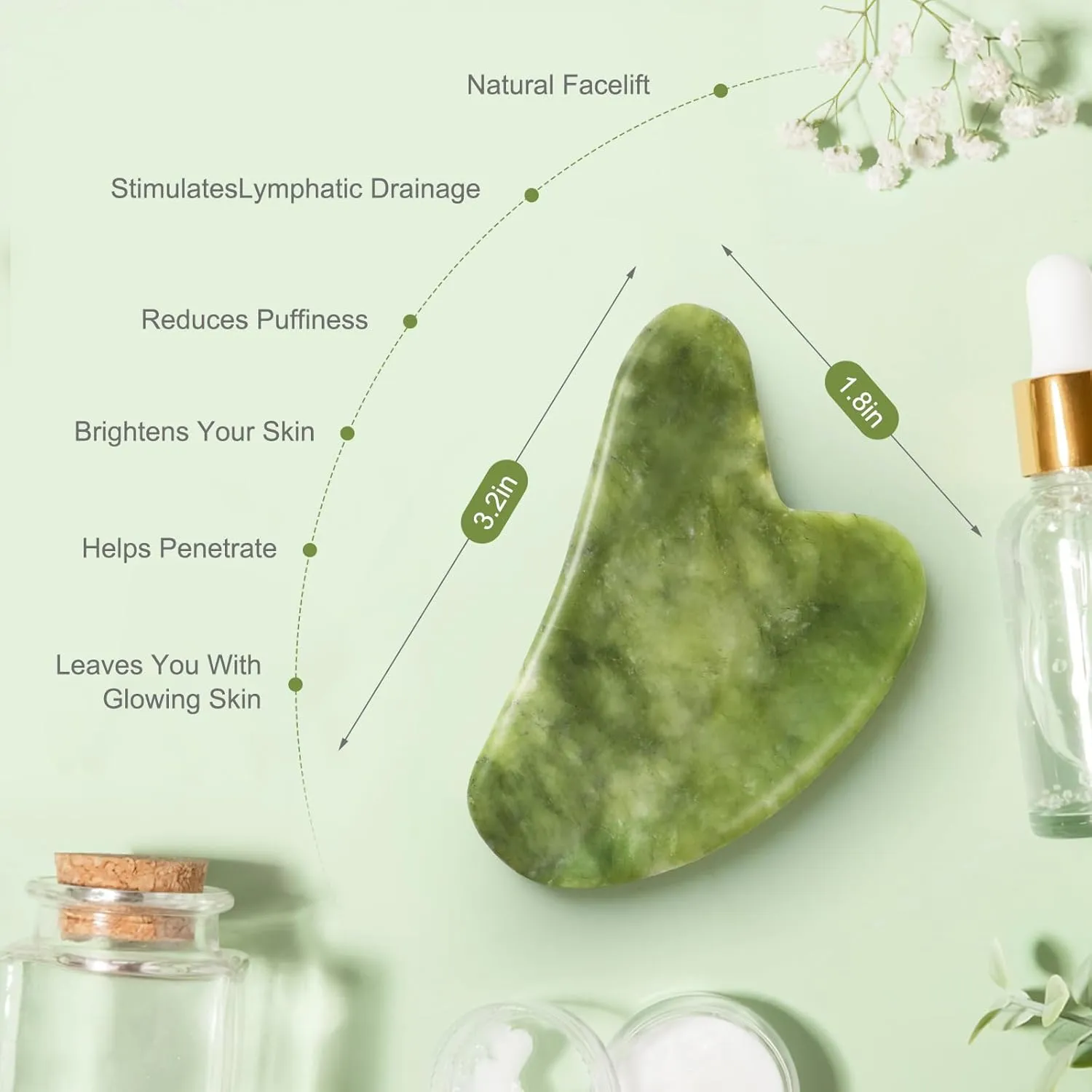 airogym Jade Stone Gua Sha Massage Tool Set Body GuaSha Tool with Handle Muscle Scraping Massage Tools Facial Anti Cellulite Spa Acupuncture Tools for Back Neck Face Leg Massage, Lymphatic Drainage