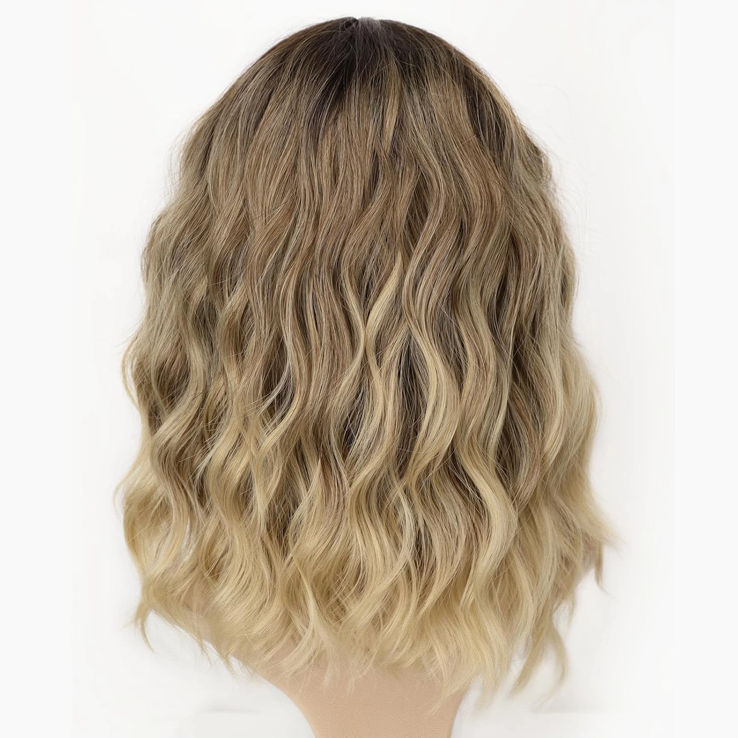 AISI HAIR Curly Bob Wig with Bangs Ombre Blonde Color Short Wavy Wigs for Women Bob Style Synthetic Heat Resistant Bob Wigs