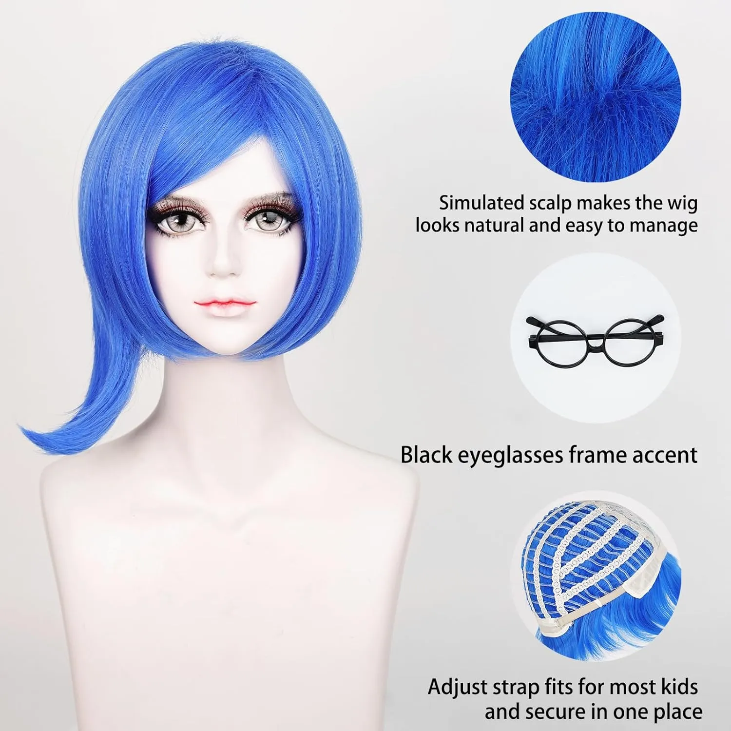Alacos Blue Cosplay Wig Short for Men Women Anime Straight Costume Wigs for Halloween Party Costume Wig Cap