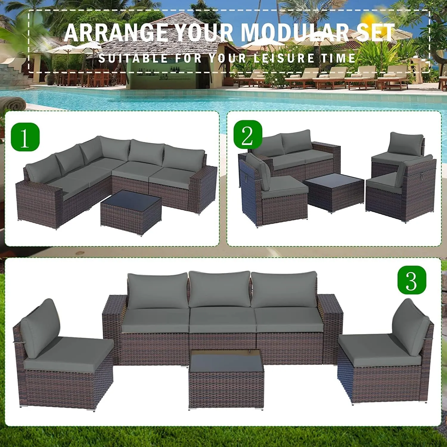 ALAULM Patio Furniture Sets 6 Pieces Patio Sectional Outdoor Furniture Patio Sofa Chairs Set All Weather PE Rattan Wicker Couch Conversation Set with 5 Grey Thickened Cushions & Coffee Table