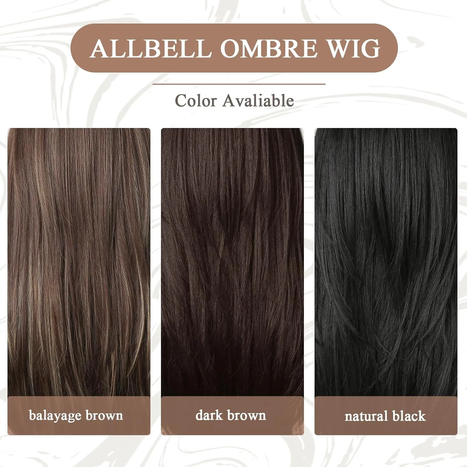 Allbell Black Brown Wigs with Bangs Long Layered Wigs for Women Heat Resistant Syntehtic Natural Hair Wigs