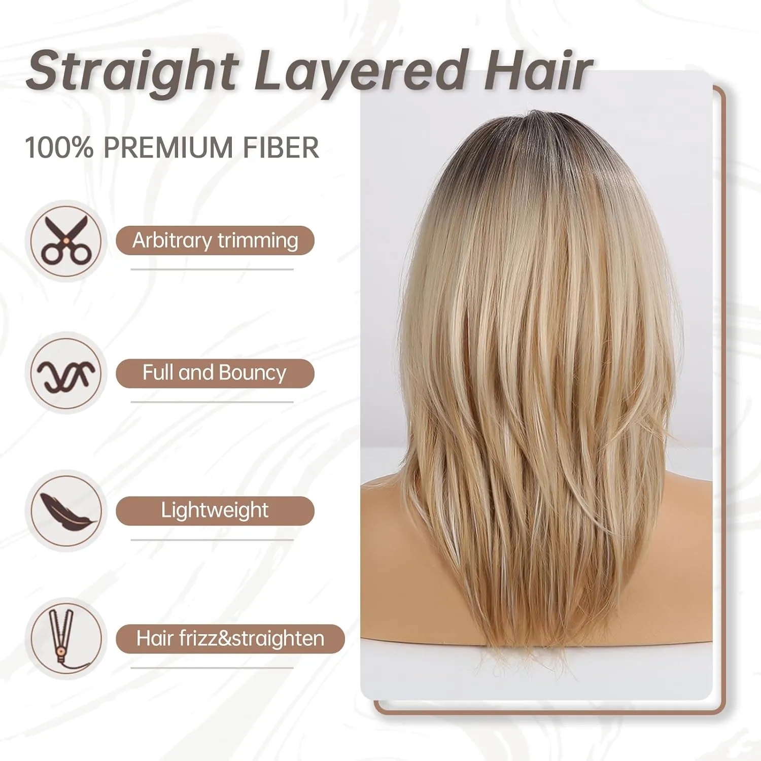 Allbell Mixed Blonde Wig with Curtain Bangs Medium Length Layered Hair Wig for Women Heat Resistant Synthetic Wigs for Daily Use