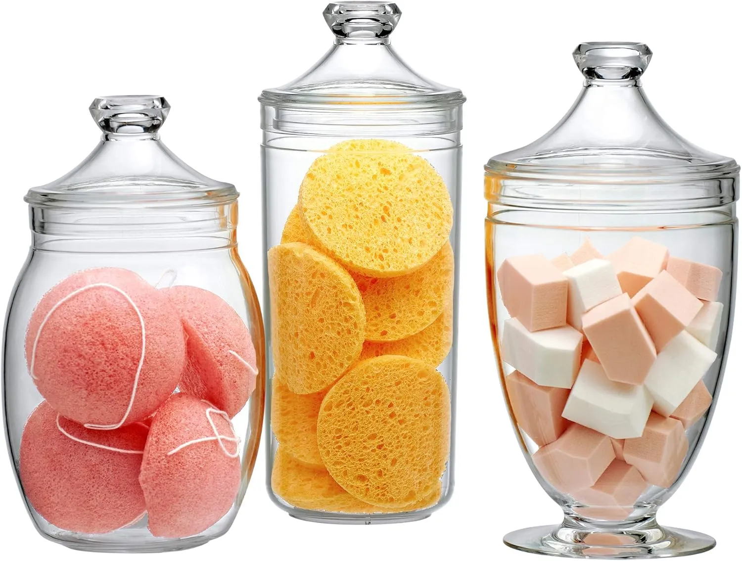 Amazing Abby - Adore - Plastic Apothecary Jars (3-Piece Set, 52/46/46 oz), Acrylic Jars with Lids, Bathroom Canisters, Candy Buffet, Wedding Display, BPA-Free and Shatter-Proof (NOT Glass)