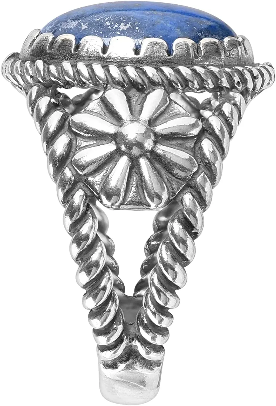 American West Jewelry Sterling Silver Genuine Gemstone Concha Flower Ring, Sizes 5 to 13