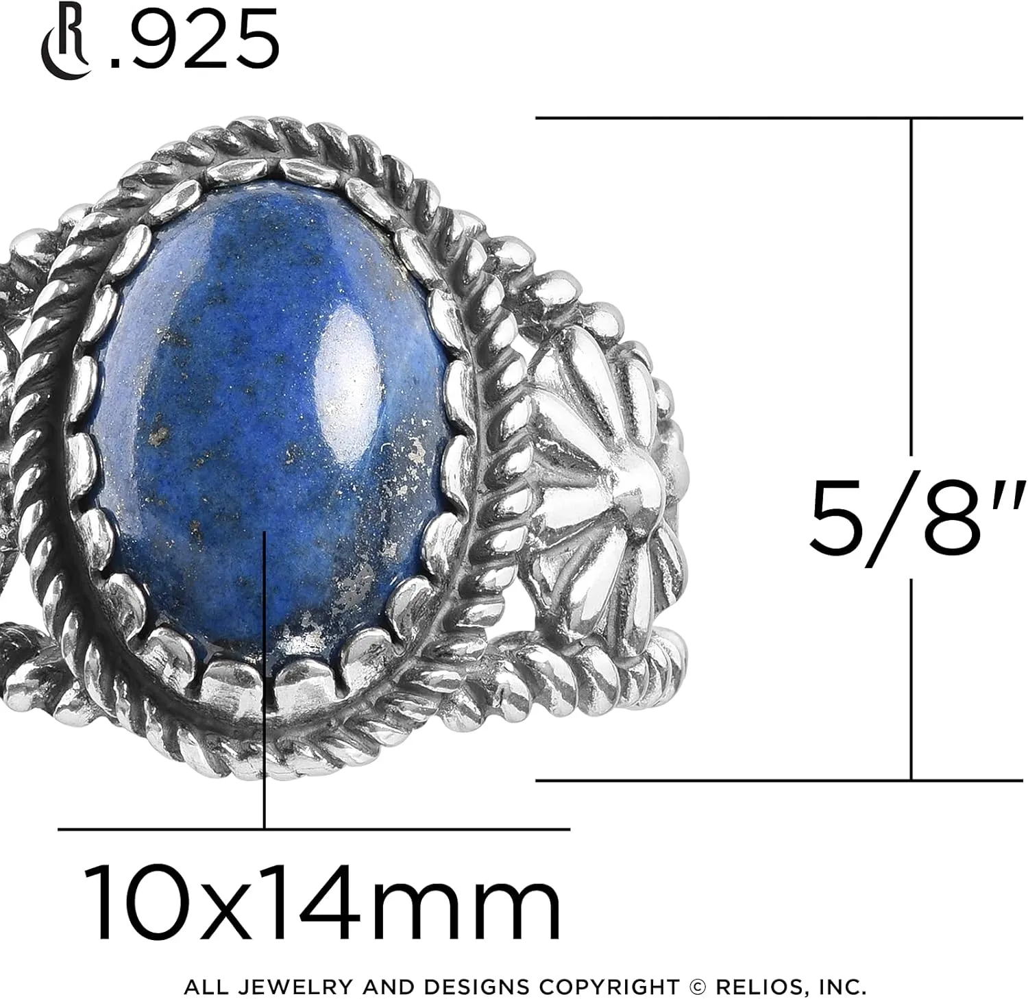 American West Jewelry Sterling Silver Genuine Gemstone Concha Flower Ring, Sizes 5 to 13