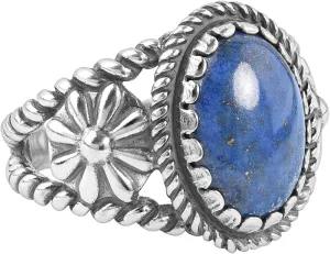 American West Jewelry Sterling Silver Genuine Gemstone Concha Flower Ring, Sizes 5 to 13