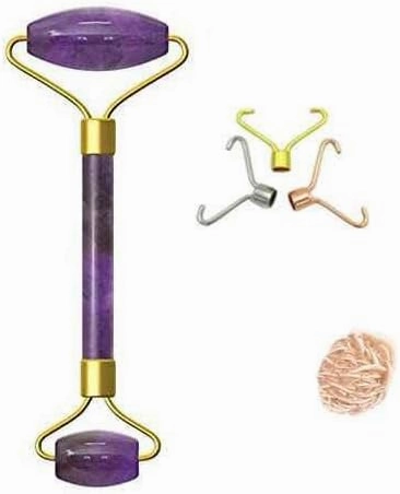 Amethyst Gua Sha SPA Jade Massage Roller Massager Eye Face Neck Facial Relaxation Slimming Tool with Rose Desert Selenite
