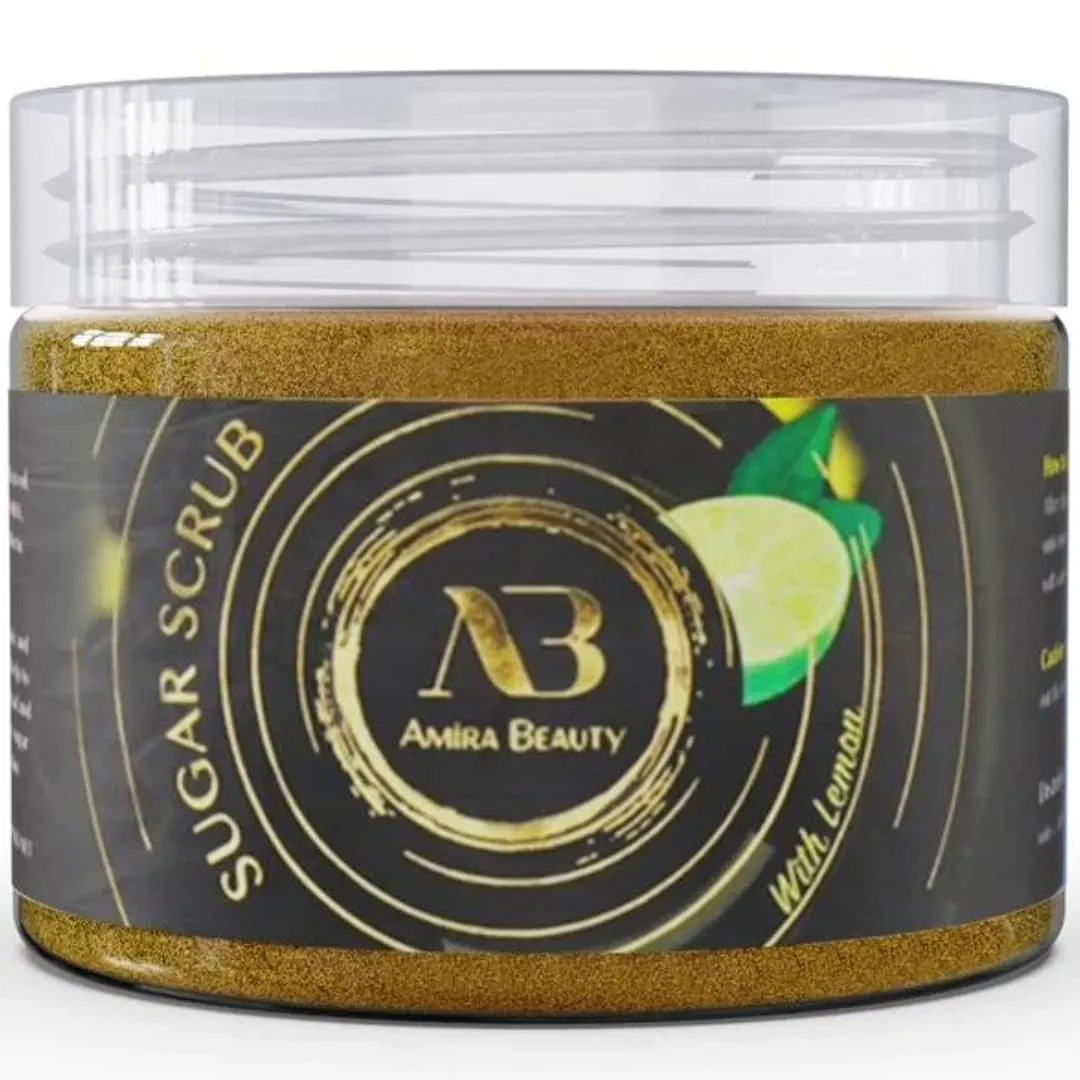 Amira Beauty Lemon Sugar Body Scrub Exfoliating Ultra Hydrating Moisturizing Scrub - Fights Cellulite & Stretch Marks (14oz)