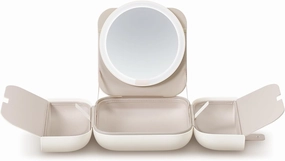 AMIRO M2 LumoCube Makeup Mirror with Bag - Portable LED Makeup Mirror with Lights, 5-Level Brightness, 3-Color Lights - Travel Makeup Organizer - White