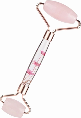 Amogeeli Rose Quartz Stone Roller for Face, Beauty Massage Facial Roller for Wrinkles, Puffiness